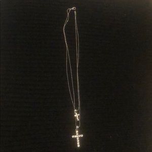 Double Cross Silver Necklace